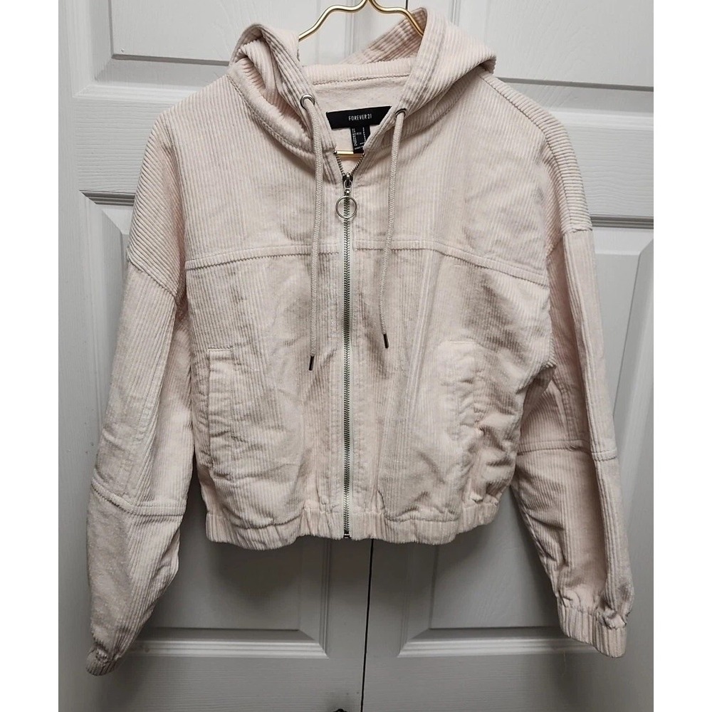 Women's‎ Jacket Size Small FOREVER 21 Corduroy Hoodie Color Light Pink
